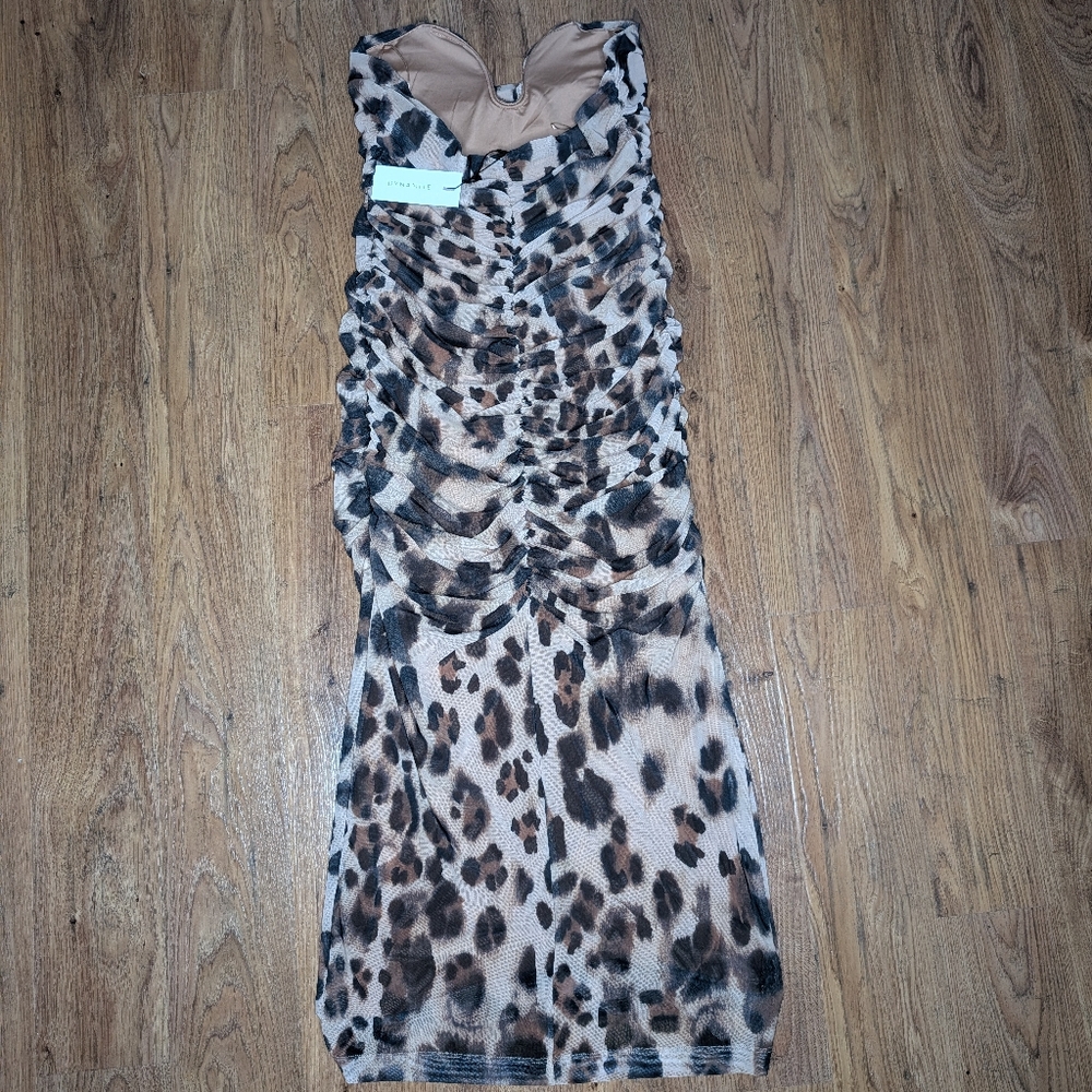 Dynamite Strapless Leopard Print Midi Dress in Brown and Black - Picture 4 of 6
